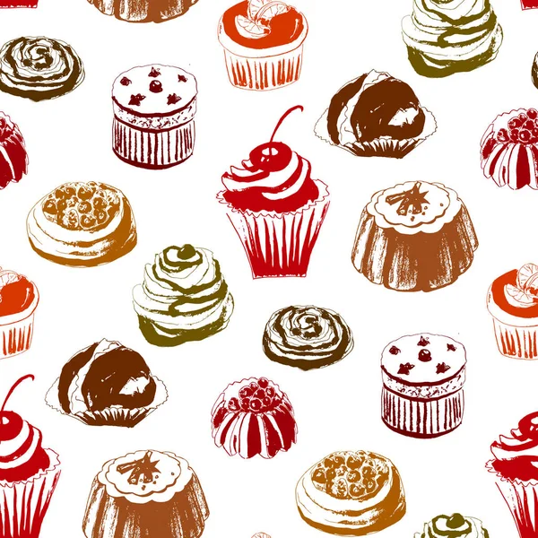 Seamless pattern with colored cakes. — Stock Vector