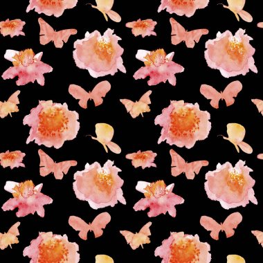 Çiçekler ve kelebeklerle kusursuz desen