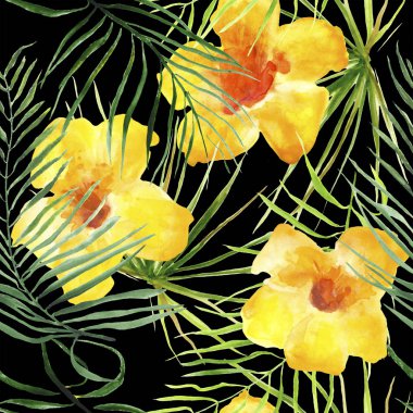 Suluboya çiçek ve yaprak seamless modeli