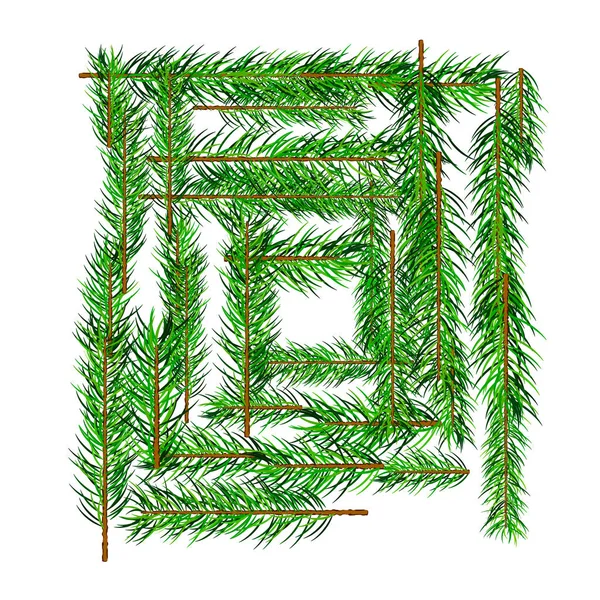 Frame Christmas tree fir branch pattern — Stock Vector