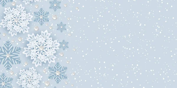 Horisontell sömlös vinter bakgrund med snöflingor — Stock vektor
