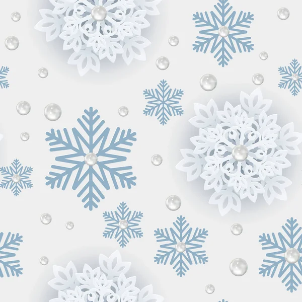 Fondo de invierno horizontal sin costuras con copos de nieve — Vector de stock