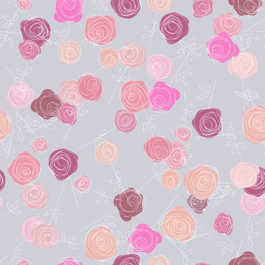Abstract roses seamless pattern on white