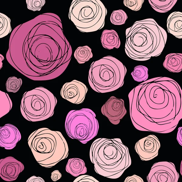 Абстрактные розы бесшовный узор на черный — стоковый вектор