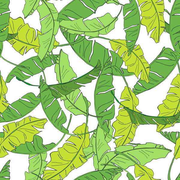 Seamless tropical pattern with banana leaves