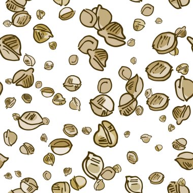 Beyaz arka planda izole edilmiş marihuana tohumlarıyla kusursuz desen. El çizimi kenevir tohumları. Marihuana Yasallaştırma. Tekstil tasarımı için şablon, ambalaj malzemeleri. Vektör