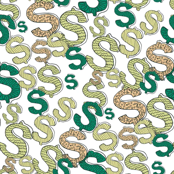 Modello Senza Soluzione Continuità Disegnato Mano Simboli Del Dollaro Colorati — Vettoriale Stock