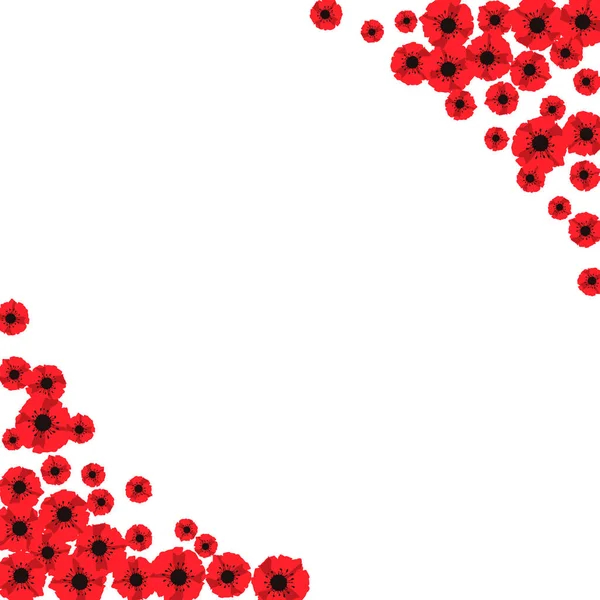 Journée Anzac Cadre Coquelicots Rouges Abstraits Coquelicots Rouges Isolés Sur — Image vectorielle