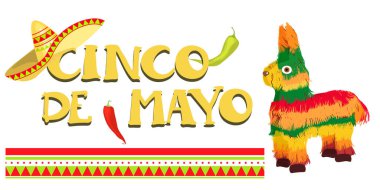 Cinco de Mayo-5 Mayıs, Meksika 'da Federal tatil. Meksika kültürü sembollerinin poster. Vektör Illustration
