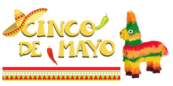 シンコ May メキシコの連邦政府の休日 メキシコ文化シンボルのポスターベクターイラスト — ストックベクタ