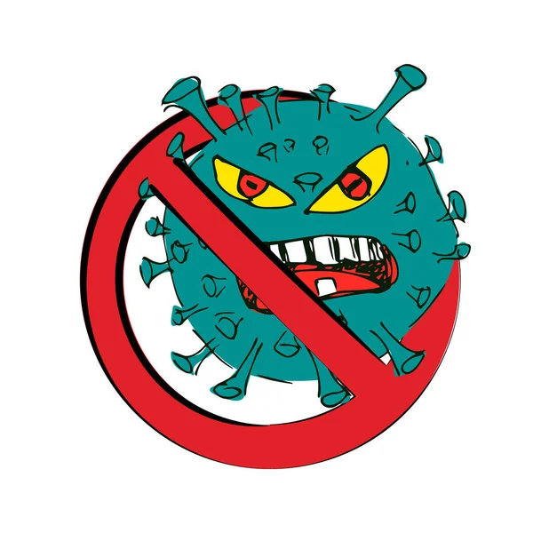 Sign Stop Coronavirus Coronavirus Covid Naklejka Ręcznie Rysowane Kolorowe Kreskówki — Wektor stockowy