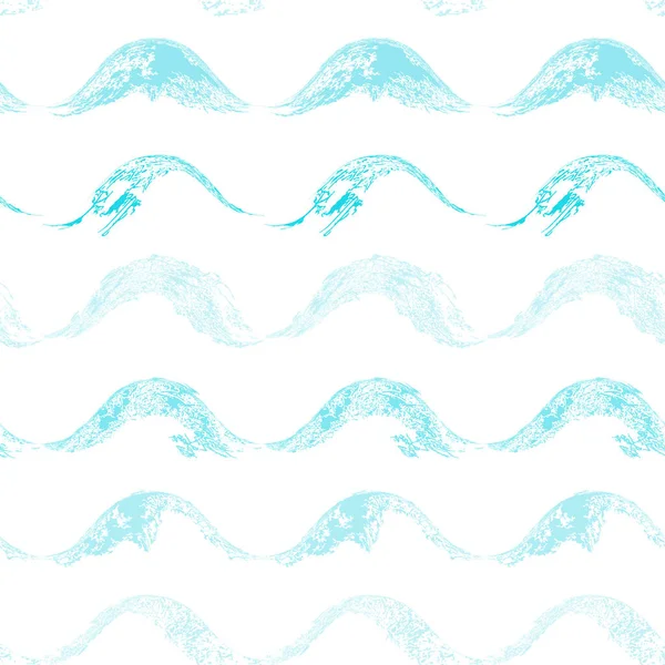 Seamless Pattern Hand Drawn Waves Ocean Water Splashes Flowing Blue — 스톡 벡터