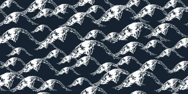 Nahtloses Muster Handgezeichneter Wellen Meerwasser Plätschert Dahin Weiße Grunge Textur — Stockvektor