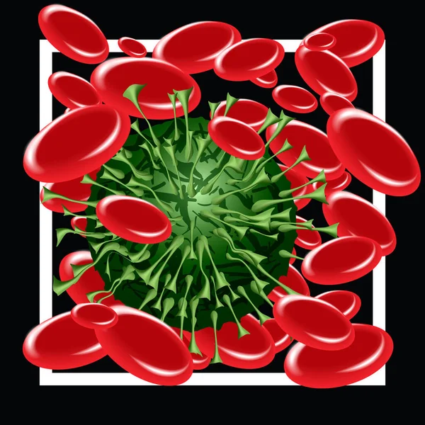 血液中のウイルス コロナウイルスCovid 19は赤血球を攻撃する コロナウイルスの隔離 パンデミック医療健康リスク 隔離および呼吸器ウイルスの概念 ベクトル — ストックベクタ