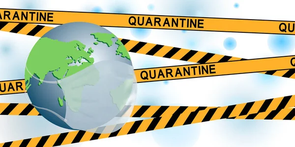 Erdkugel Mit Gelbem Band Mit Der Aufschrift Quarantine Globale Quarantäne — Stockvektor