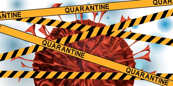 Coronavirus Med Gul Tejp Med Inskriptionen Quarantine Global Karantän Vid — Stock vektor