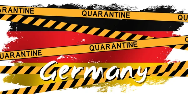 Ruban Jaune Avec Inscription Quarantine Sur Drapeau Allemagne Quarantaine Mondiale — Image vectorielle