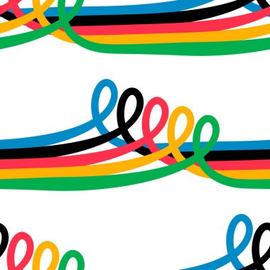 Beyaz arka planda izole edilmiş kusursuz desenli grunge daireler. Halkalar olimpiyat tarzı. Renkli fırça daireli 2020 Tokyo şablon tasarımı. Vektör illüstrasyonu