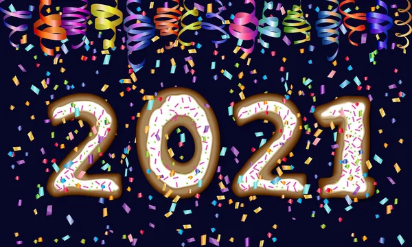New Year Inscription 2021 Shape Christmas Gingerbreads Decorated White Icing Royalty Free Stock Illustrations