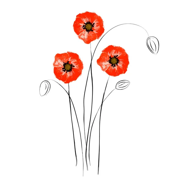 Amapolas Rojas Grunge Abstractas Aisladas Sobre Fondo Blanco Flores Brillantes — Archivo Imágenes Vectoriales