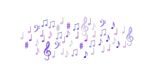 Rainbow flying musical notes on white. Musical symbols for banner of festival, print design, melody recording, design back layers. Colorful musical notation symphony signs, notes for sound tune music