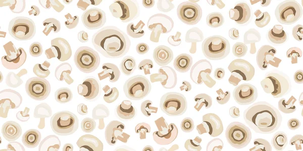 Pilha Padrão Sem Costura Cogumelos Champignon Apetitosos Frescos Isolados Branco — Vetor de Stock