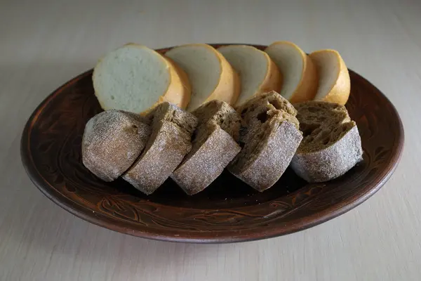 Mat Bröd Isolerad Vit Brun Mellanmål Söt Kaka Limpa Bakad — Stockfoto