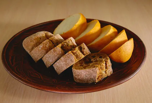 Chleb Jedzenie Kanapka Mączka Ciasto Obiad Przekąska Zdrowy Talerz Plasterek — Zdjęcie stockowe