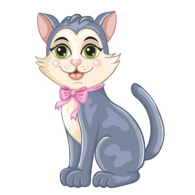 Sevimli çizgi kedi beyaz arka plan üzerinde