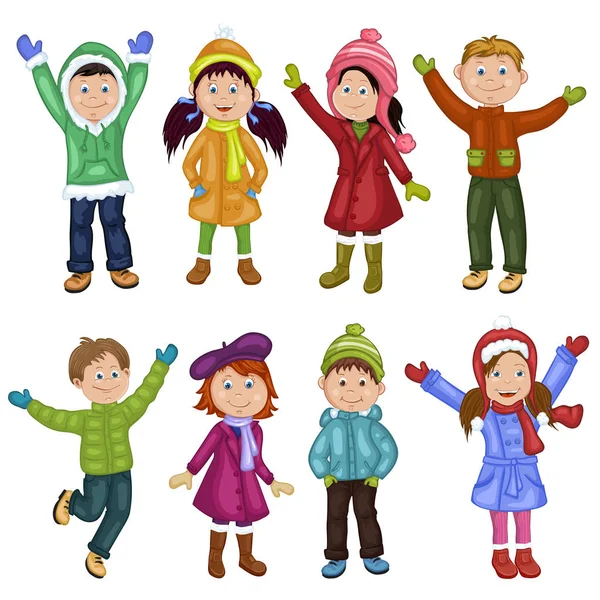 Niños felices en ropa de invierno — Vector de stock