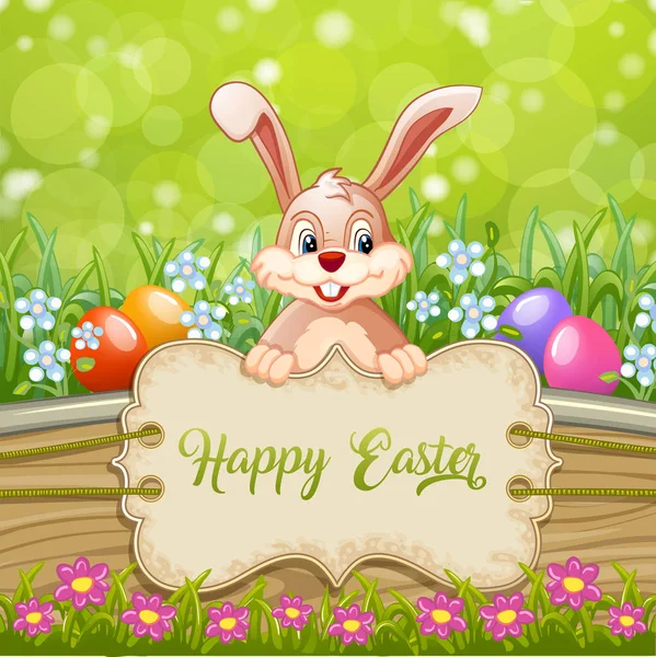 Jolie carte de vœux de Pâques avec lapin Pâques — Image vectorielle