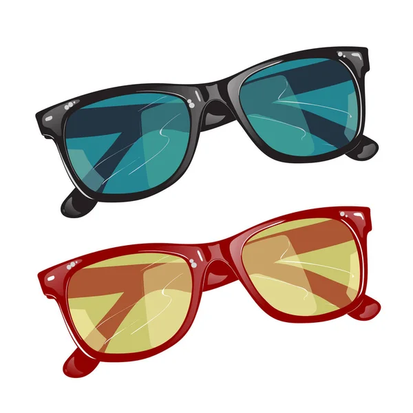 Set of two sunglasses with colorful transparent lens. Vector Graphics
