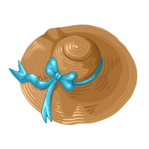 Ilustrasi dari topi coklat dengan pita biru. - Stok Vektor
