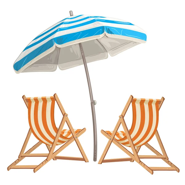 Zwei Liegestühle mit Sonnenschirm — Stockvektor