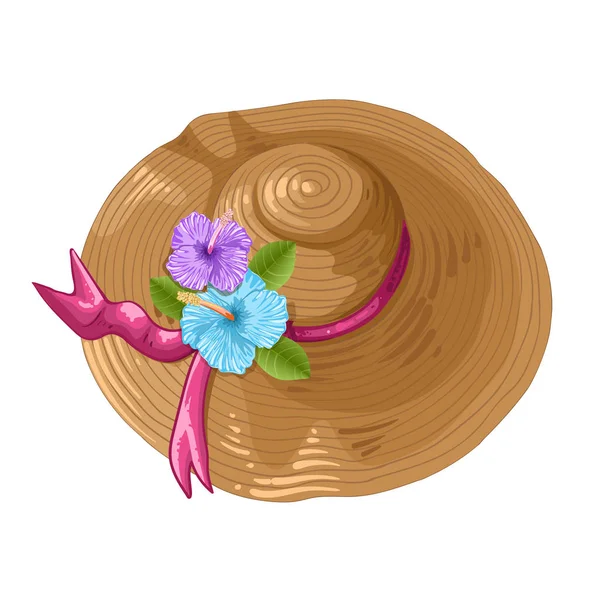 Illustration of a brown hat with ribbon and hibiscus flowers Royalty Free Stock Illustrations