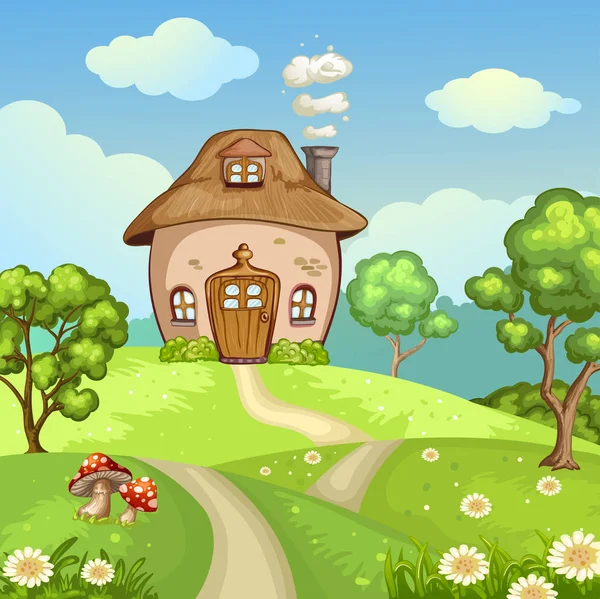 Cute little house on the hill Stock Illustration