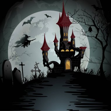 Halloween gece sahne ürkütücü hayalet kale ile
