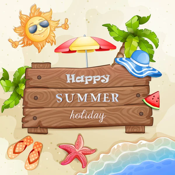 Summer Elements Vacation Wood Banner — Stock Vector