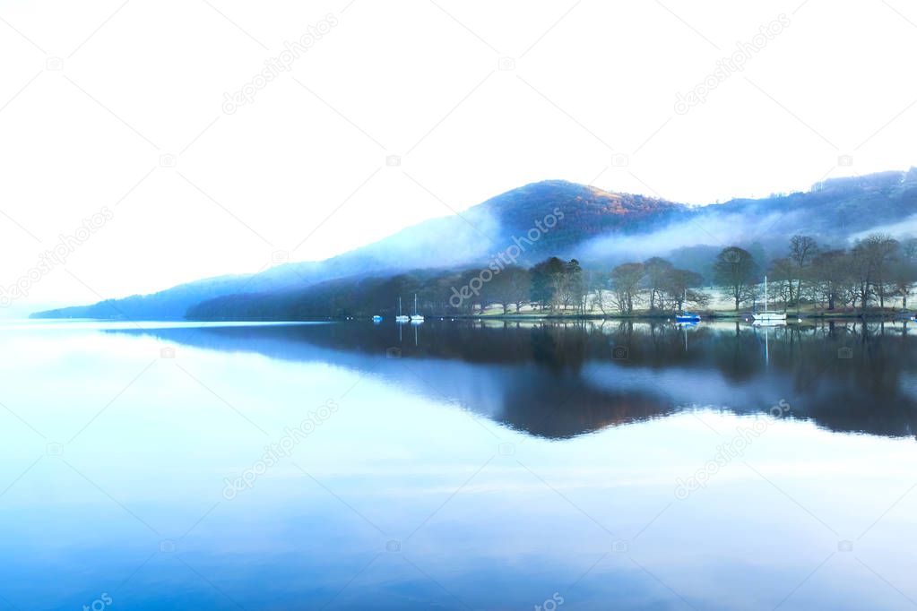 Lake windermere, arrow shape early morining mirror like reflecti