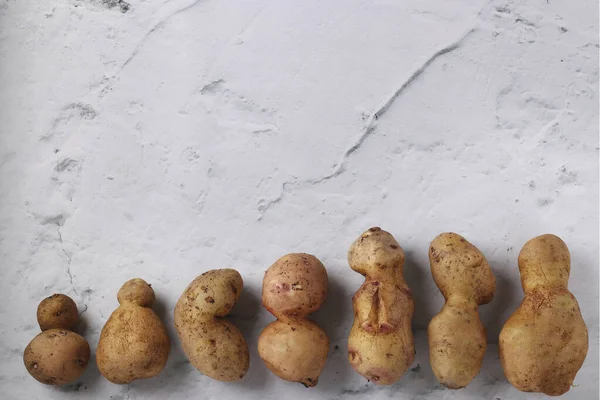 Гадкий органический ненормальный картофель на мраморном фоне, концепция органических овощей — стоковое фото