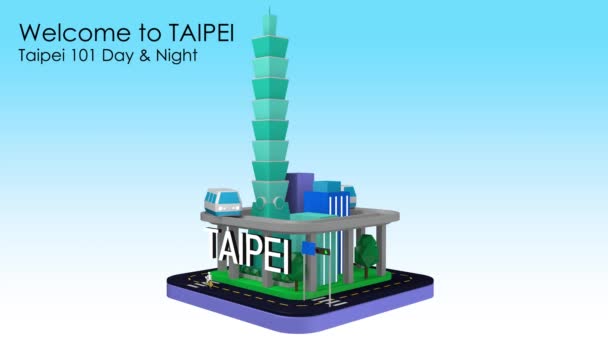 Rendering Taipei Città Giorno Notte — Video Stock