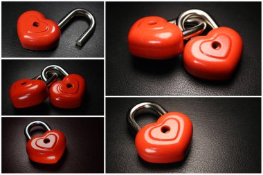 Koyu arkaplanda kalp şeklinde asma kilit koleksiyonu