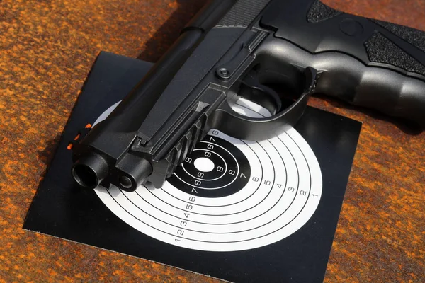 Pistola Negra Objetivo Cerca — Foto de Stock