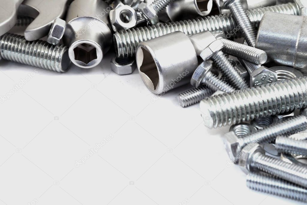 Set of screws and bolts close up  