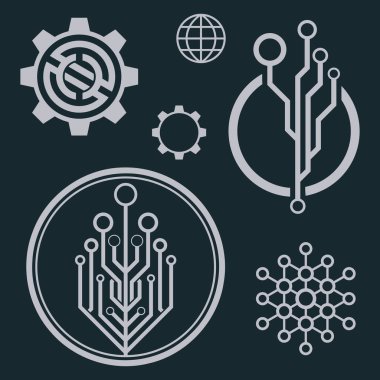 Beyaz soyut modern arkaplanda bir dizi teknoloji simgesi