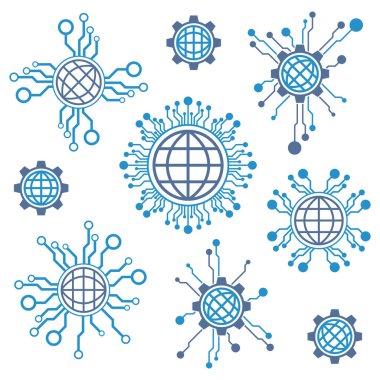 Beyaz soyut modern arkaplanda bir dizi teknoloji simgesi 