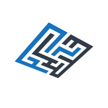 Beyaz arkaplanda mavi ve siyah labirent