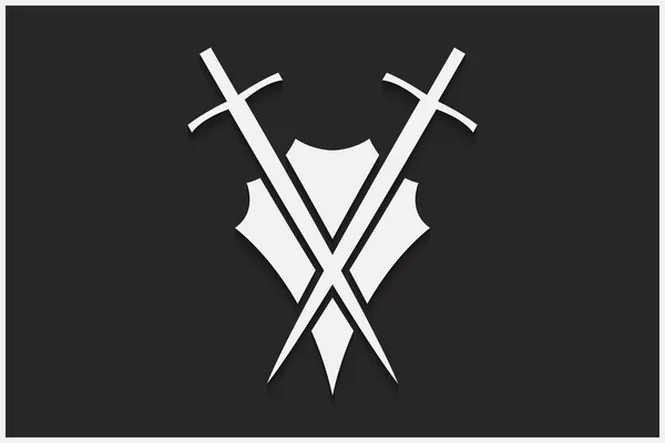 Espadas Blancas Escudo Sobre Fondo Negro — Vector de stock