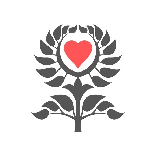 Coeur Avec Icône Feuilles Sur Fond Blanc — Image vectorielle