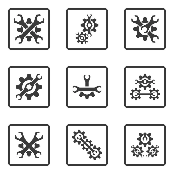 Tandwielpictogram Ingesteld Witte Achtergrond — Stockvector